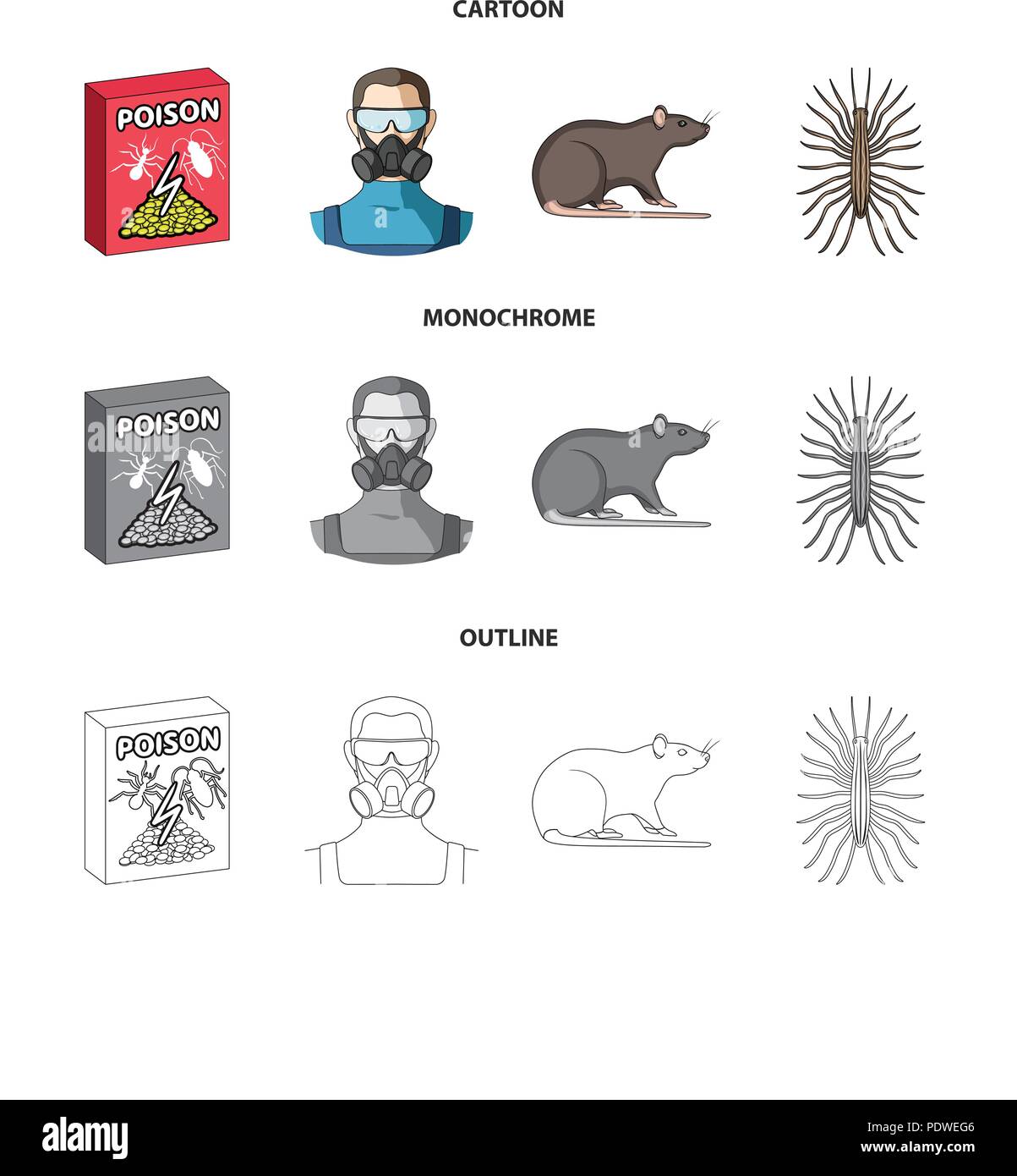 Staff, packing with poison and pests cartoon,outline,monochrome icons ...