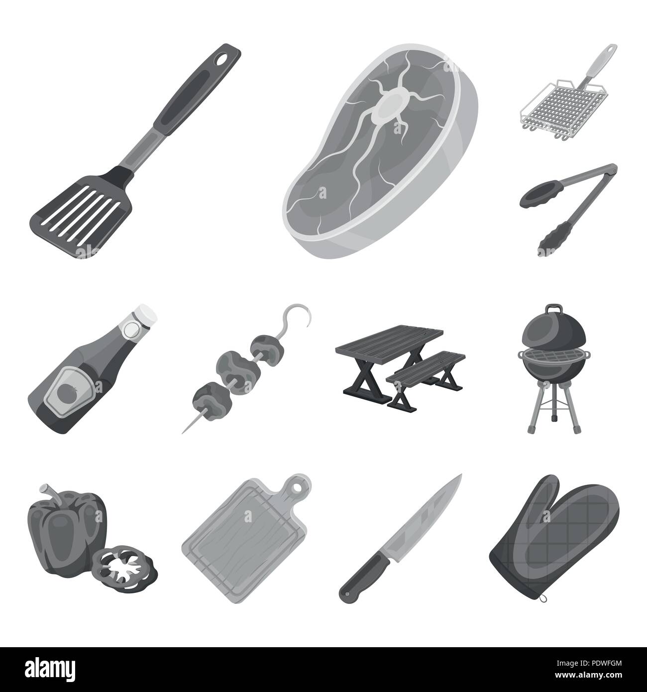 Barbecue and equipment monochrome icons in set collection for design ...