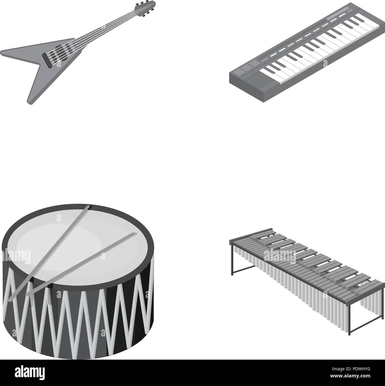 Musical instrument cartoon icons in set collection for design. String ...