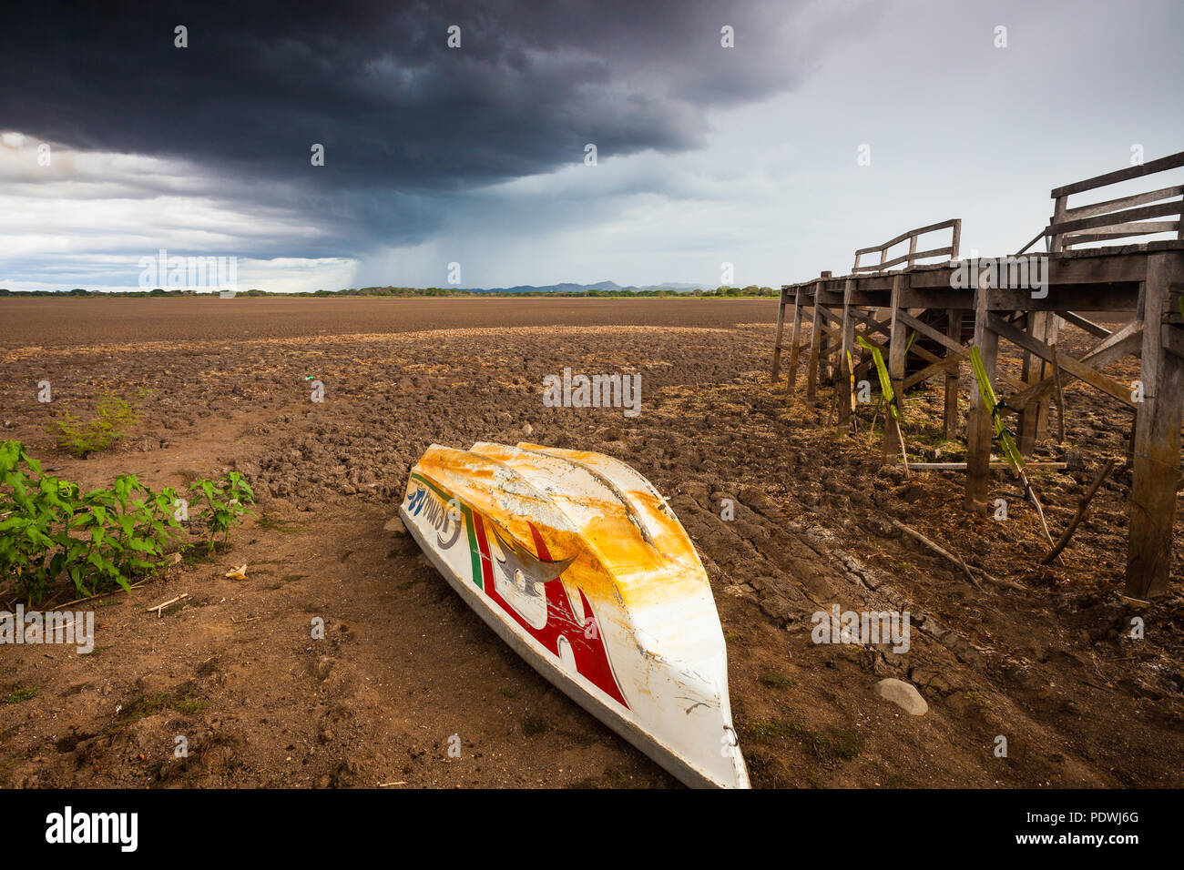 Drought in the protected wetland Cienaga de las Macanas in the Herrera province, Republic of Panama. Stock Photo