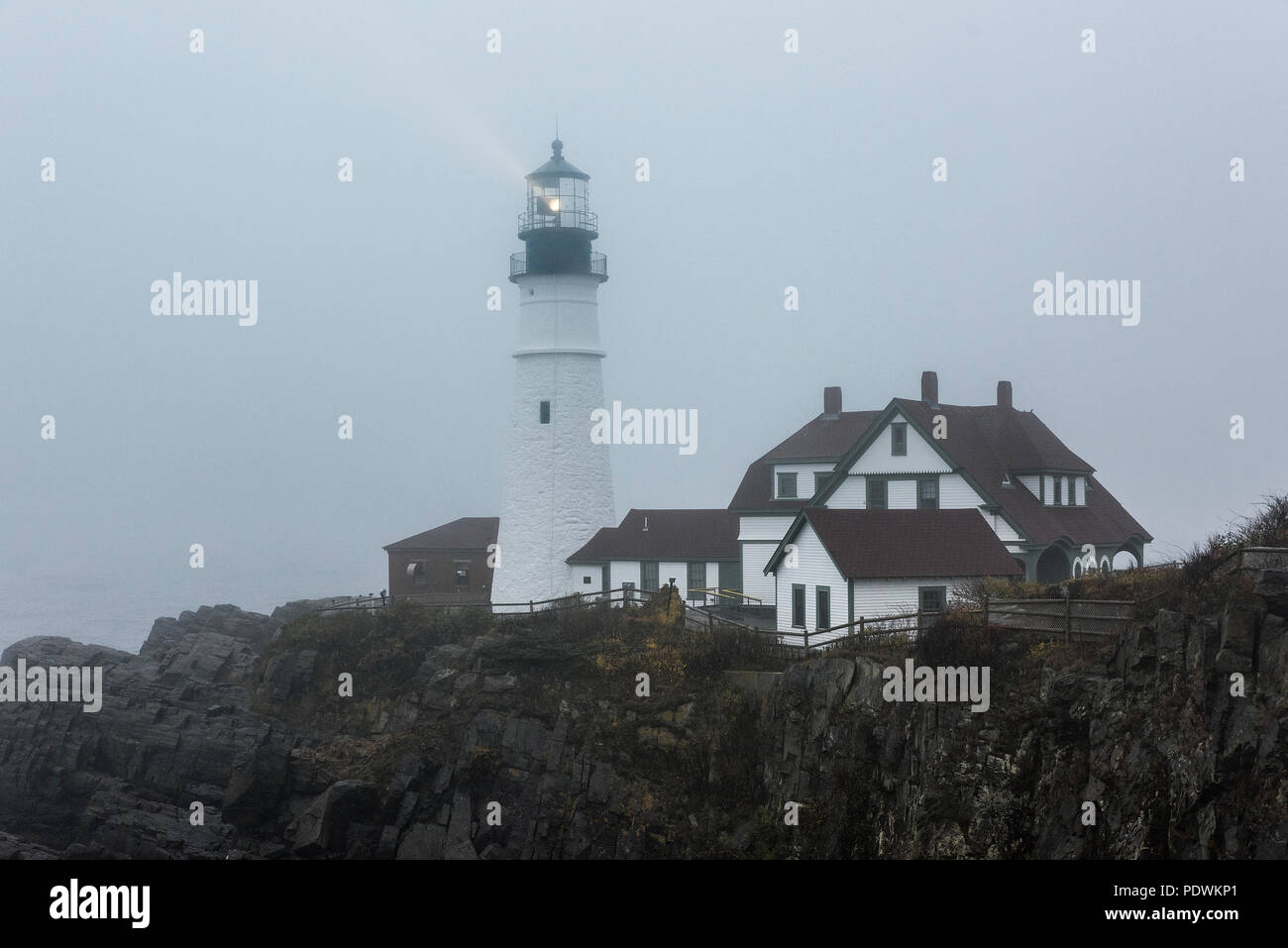 Portland Head Lighthouse during coastal storm, Cape Elizabeth, Maine, USA. Stock Photo