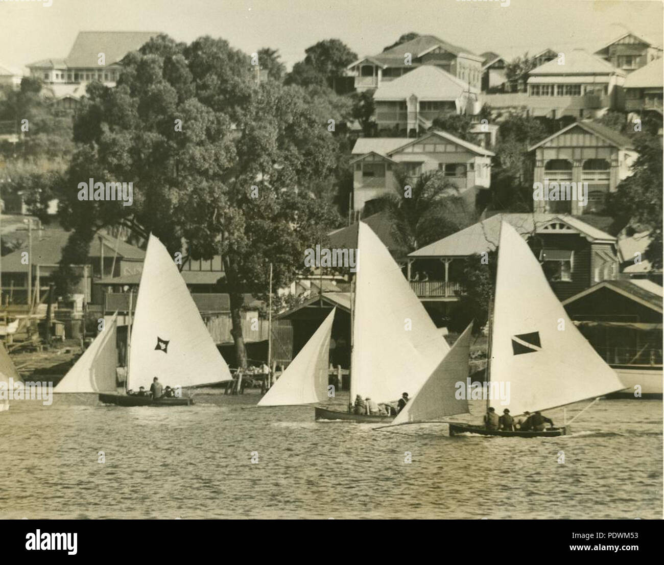 256 StateLibQld 1 251184 Sailboat racing at Hamilton Reach on the Brisbane River Stock Photo