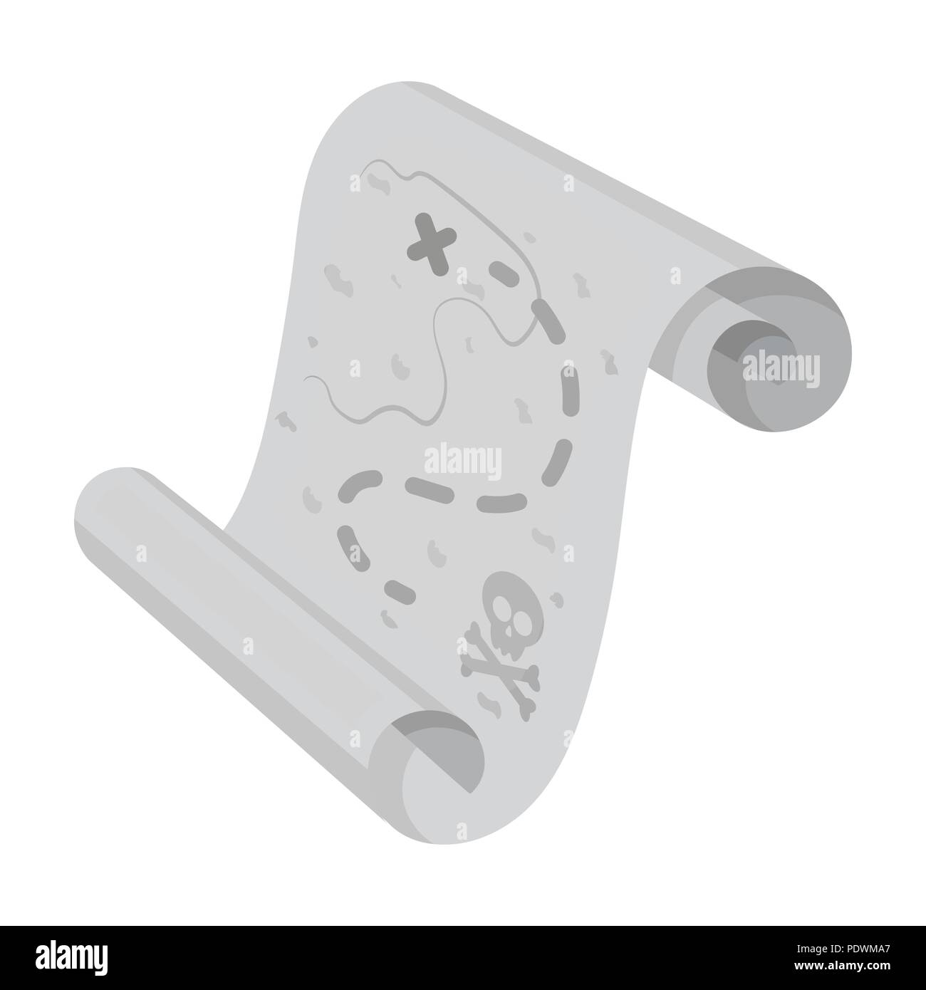Pirate treasure map icon in monochrome style isolated on white ...