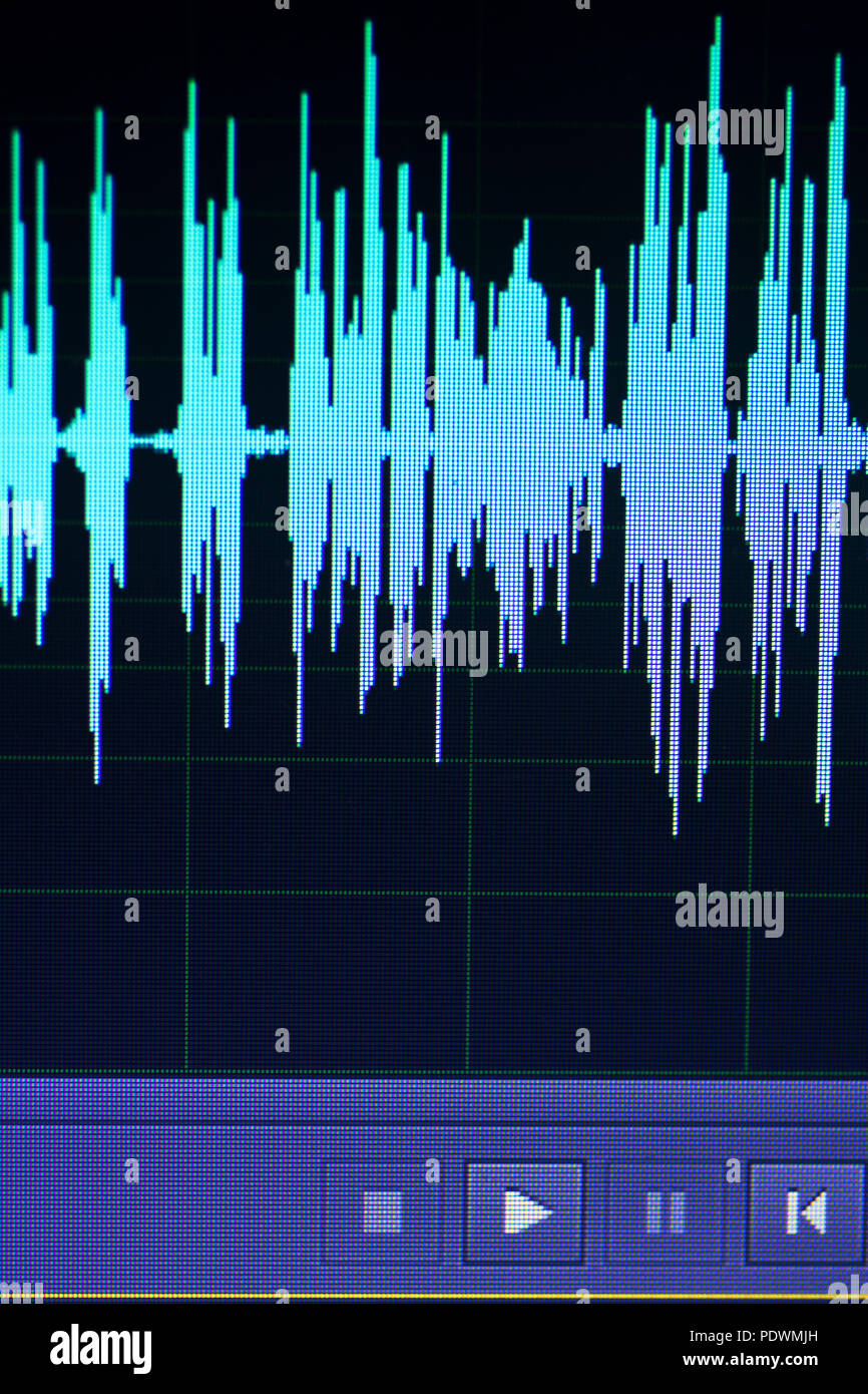 Audio sound wave studio editing computer program screen showings sounds