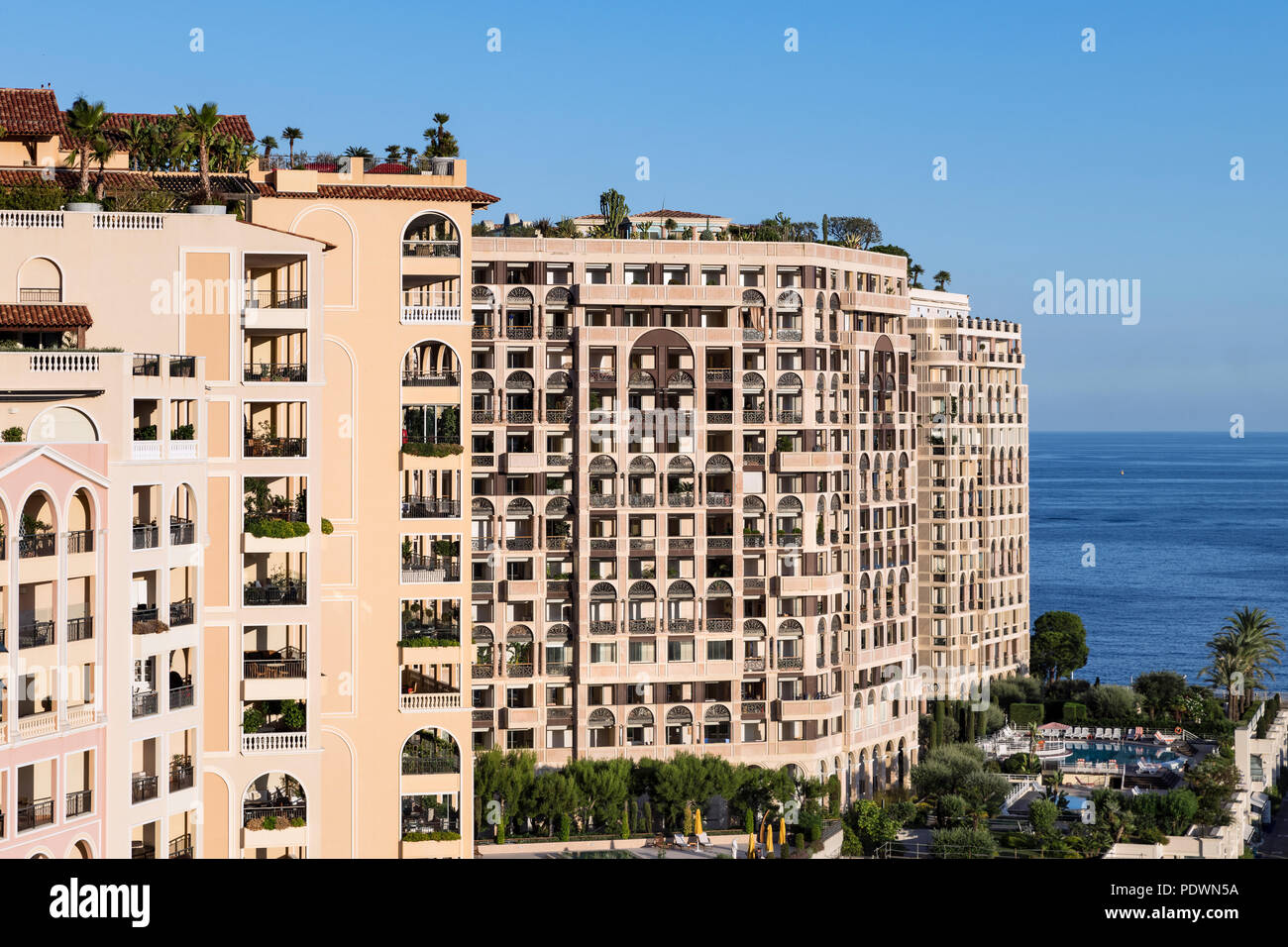 Luxury apartment building detail, Fontvieille, Monaco Stock Photo