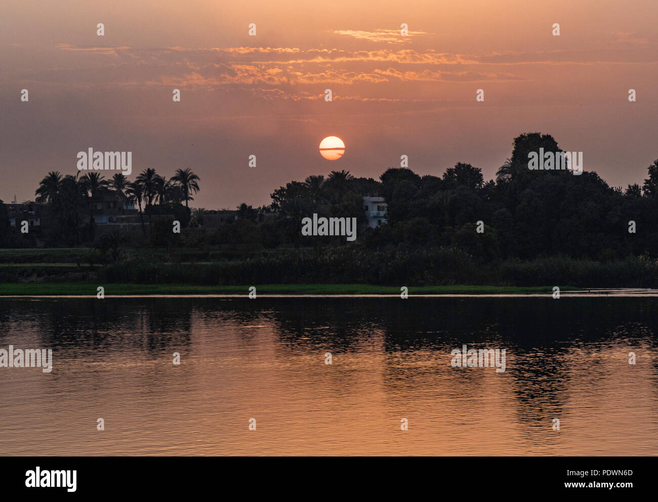 Scenic view of the Nile River during Sunset, Aswan Egypt Stock Photo ...