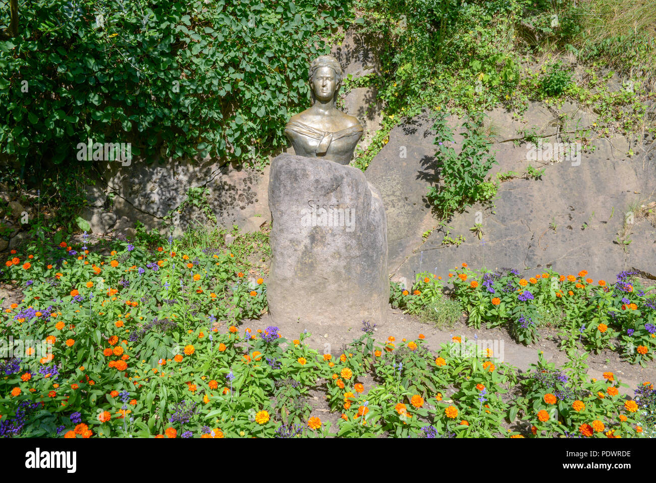 Sculpture of empress Elisabeth of Austria also known as Sissi at garden of Trauttmansdorff Castle at Meran on Italy Stock Photo
