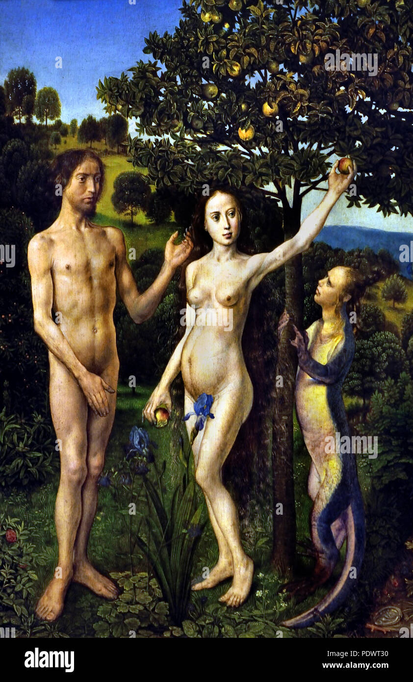 Fall of Man 1479 Hugo van der Goes ( 1440 Gent - 1482 Rode Klooster near Brussels) Belgian, Belgium, Flemish, The, Netherlands, ( Diptych with Fall and Redemption (Lamentation of Christ): Fall of Man ) Stock Photo