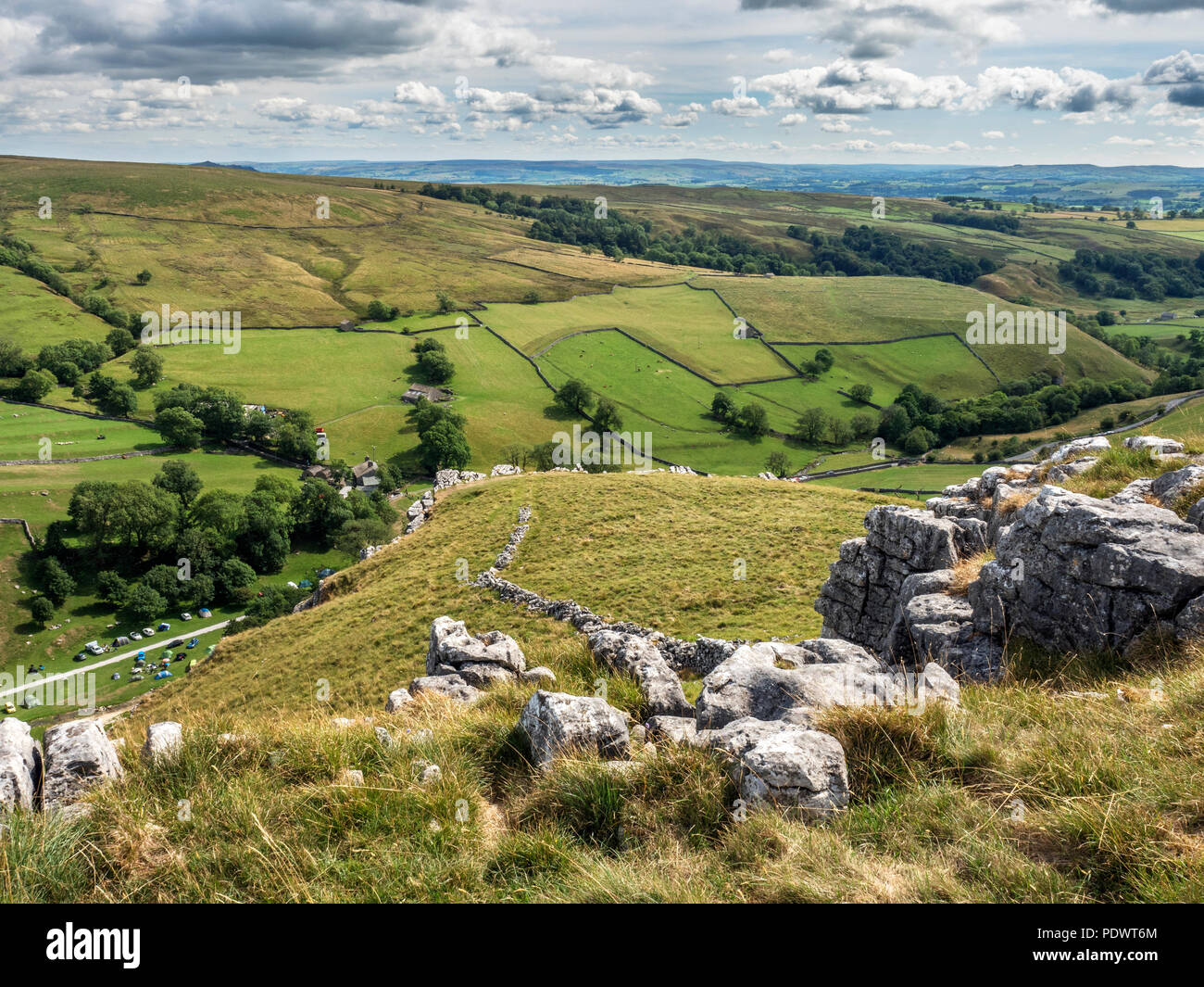 Looking into Malhamdale from a viewpoint above Gordale Scar Yorkshire Dales England Stock Photo