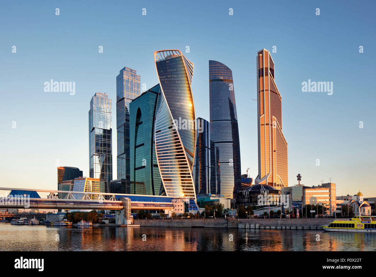 High-rise buildings of Moscow International Business Centre (MIBC, or Moscow City) at sunrise. Moscow, Russia. Stock Photo