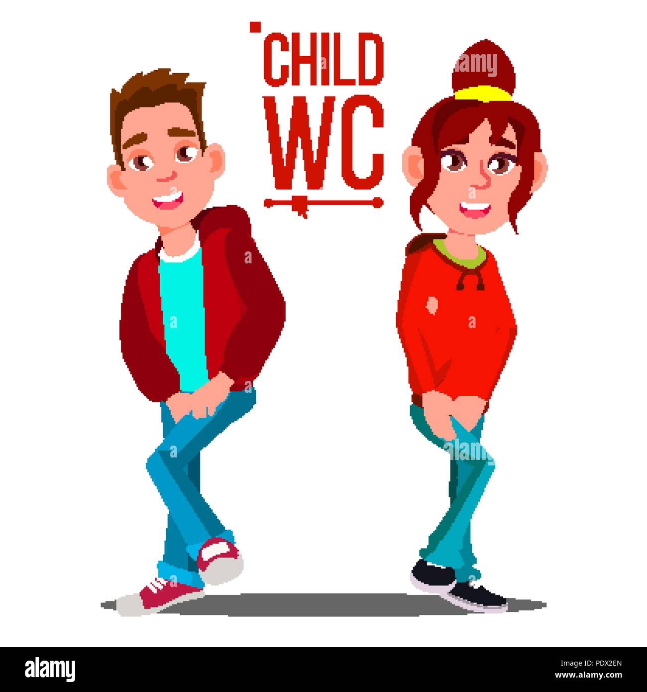 Child WC Sign Vector. Boy And Girl. Toilet Icon. Isolated Cartoon Illustration Stock Vector