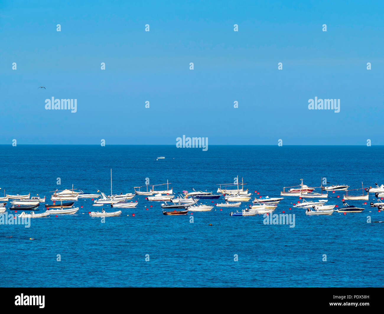 yachts and sailboats lining up in the ocean Stock Photo