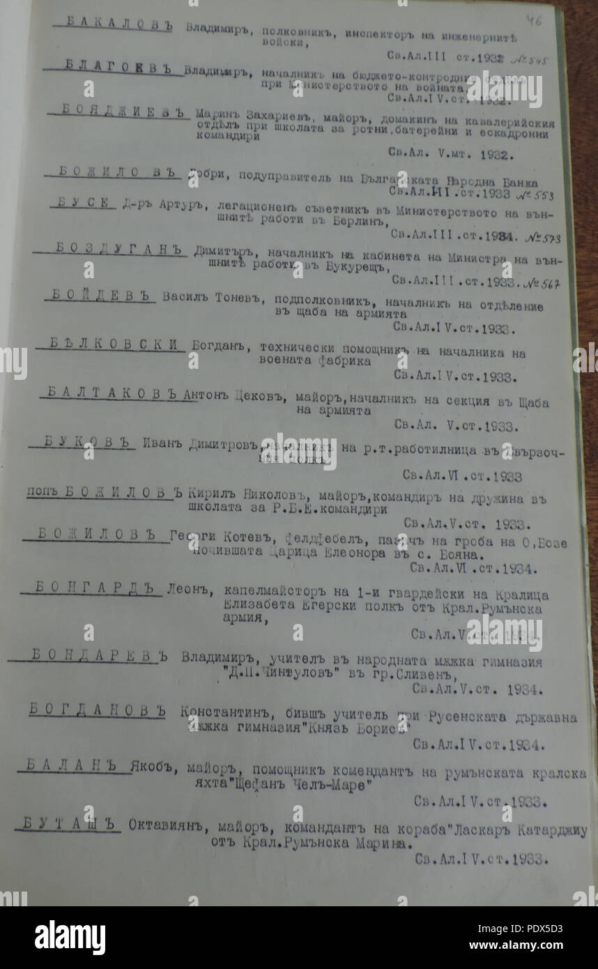 59 BASA-3K-2-123-46-Recipients of the Bulgarian Order of Saint Alexander, 1912-1935 Stock Photo
