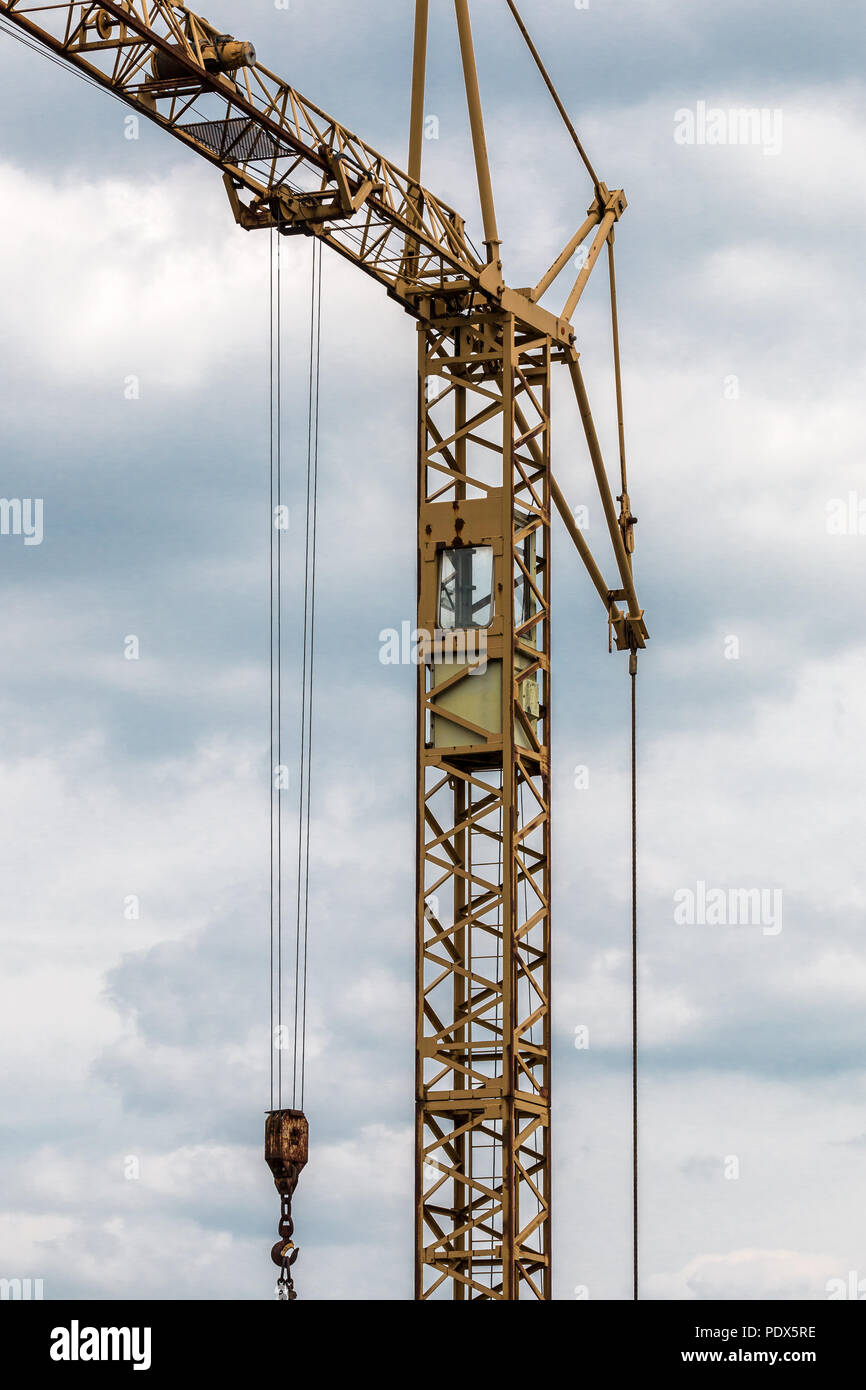High crane on the road construction site Stock Photo