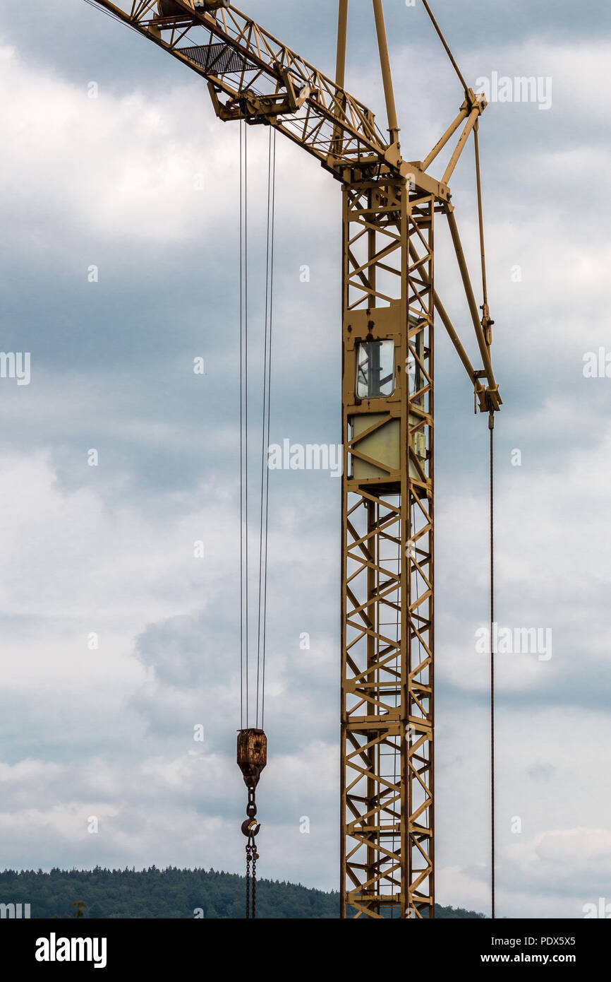 High crane on the road construction site Stock Photo