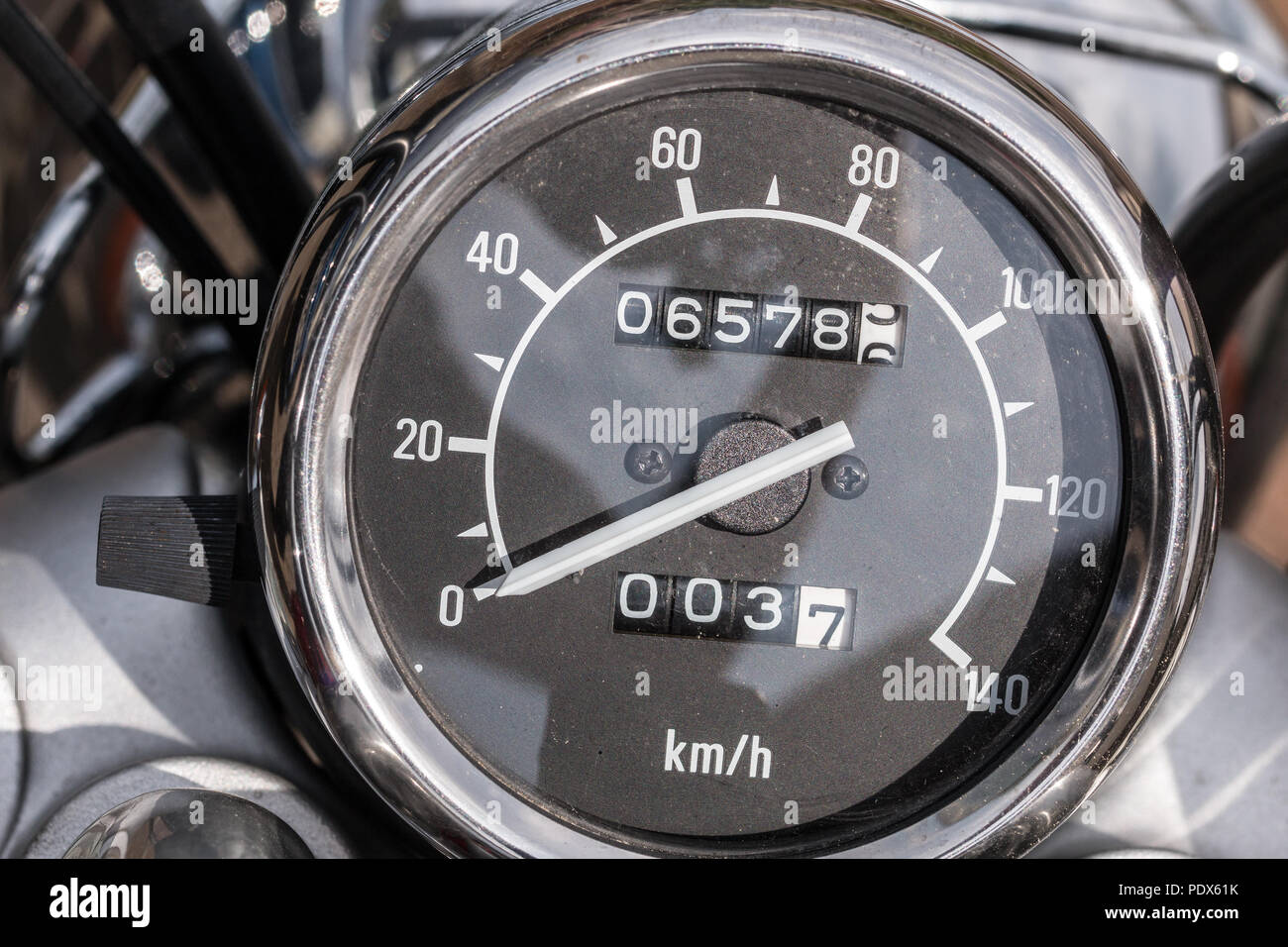Tachometer of a motorbike and tripmeter Stock Photo