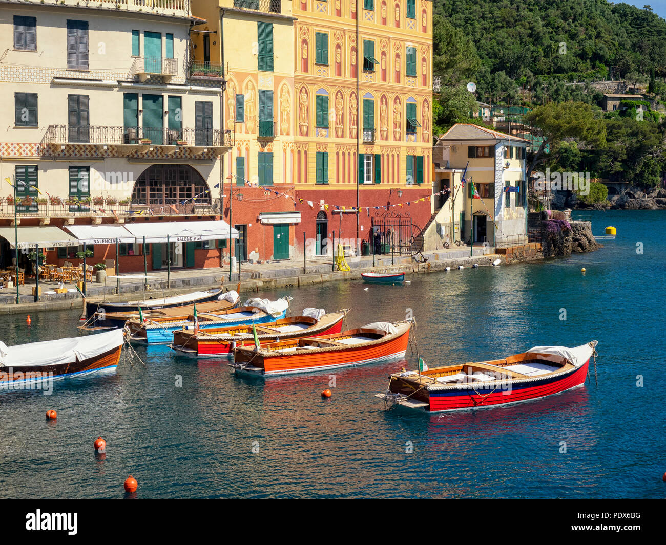 PORTOFINO, ITALY - MAY 19, 2018:   Small traditional boats in the harbour Stock Photo