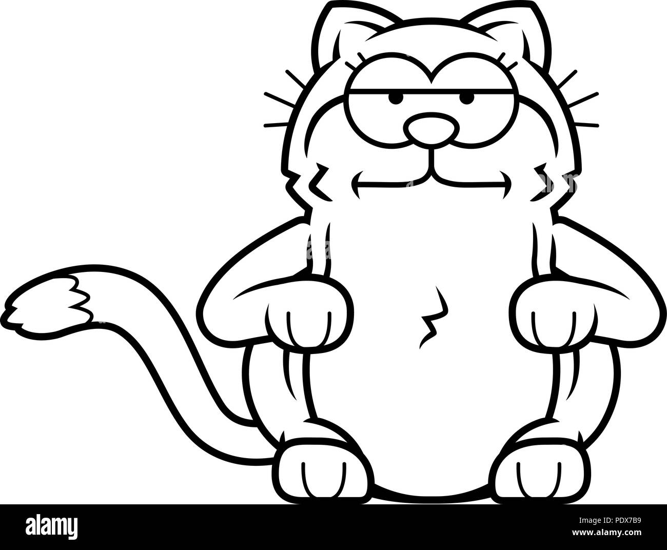 A cartoon illustration of a little cat looking bored. Stock Vector
