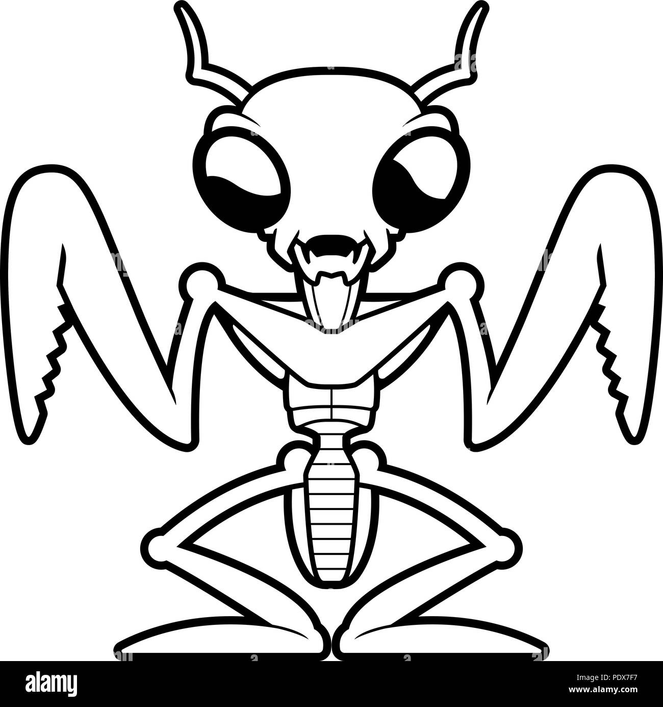 A cartoon illustration of a praying mantis standing. Stock Vector