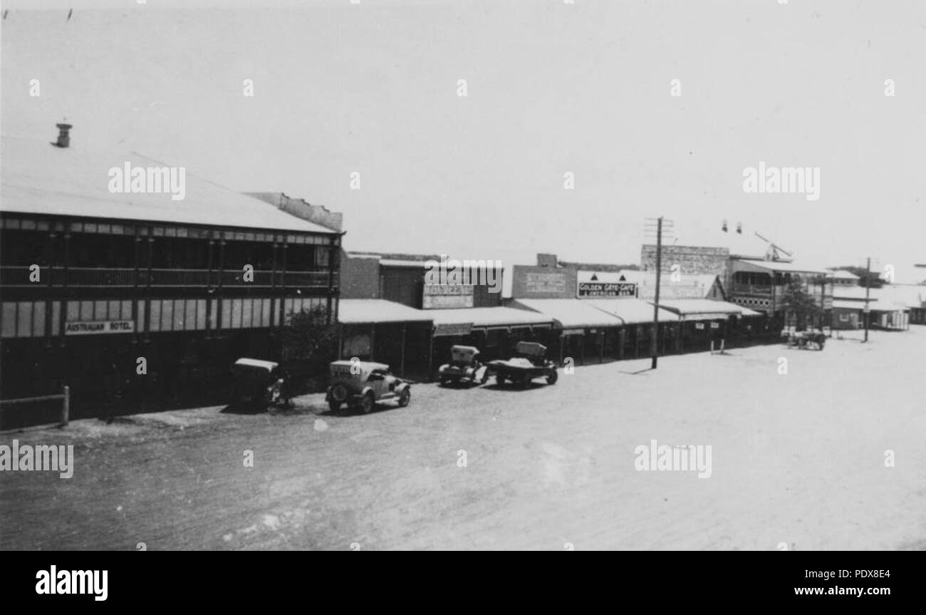 269 StateLibQld 1 63503 Australian Hotel and the Golden Gate Cafe on Elderslie Street, Winton, ca. 1925 Stock Photo