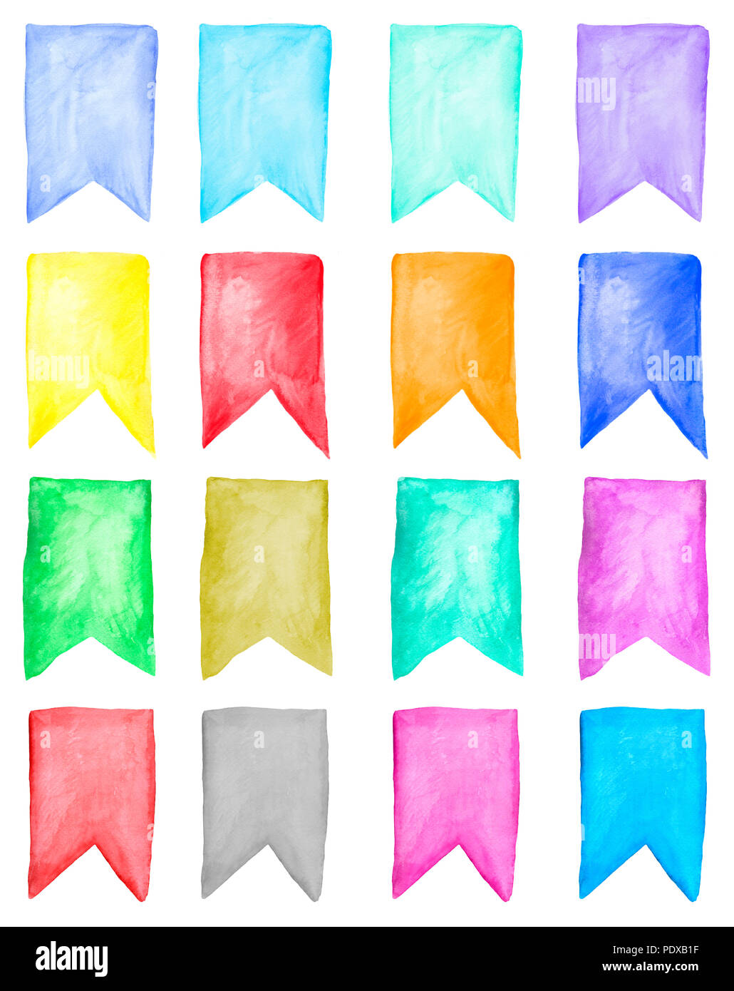 Watercolor Illustration Of Flags Banner In Different Colors And