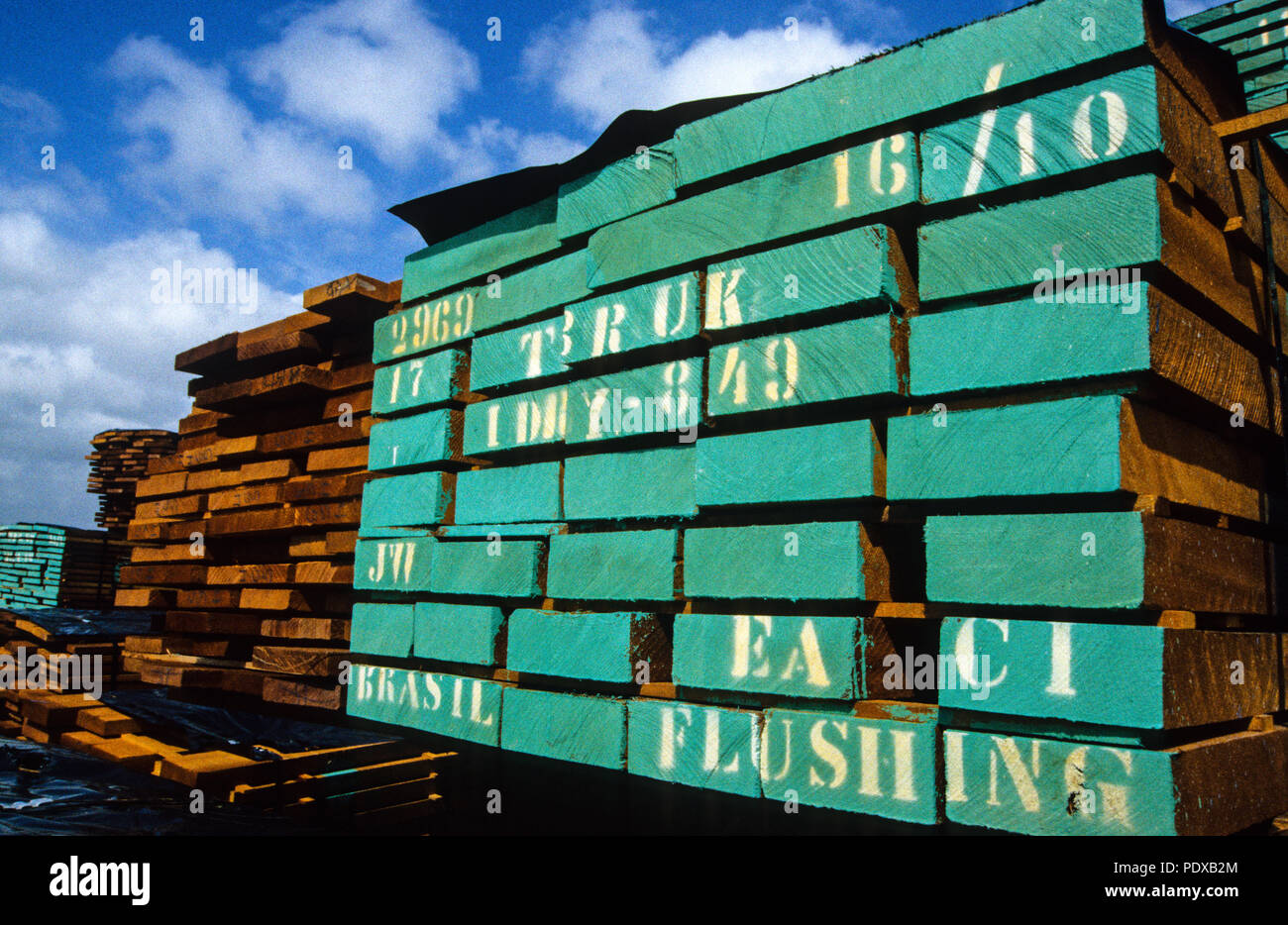 Illegal Mahogany, Timber for Import into The UK, at Belem Port, Para, Brazil, South America. Stock Photo