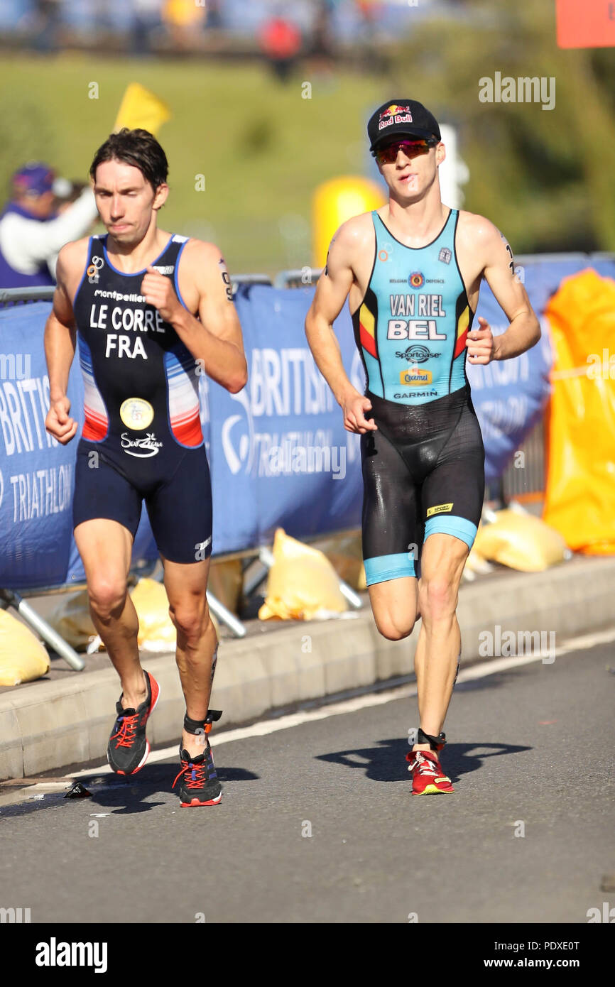 Glasgow Scotland Uk 10th August 2018 Pierre Lecorre French And Marten Van Riel Belgium During The Triathlon European Championships Glasgow 2018 Men Finals At Strathclyde Country Park In Glasgow Great Britain Day 9