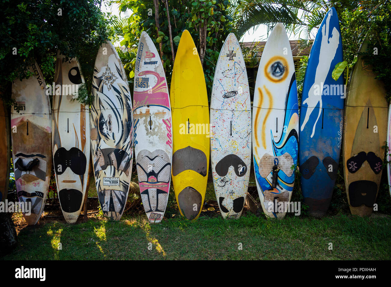 Maui, HI, USA. 16th June, 2018. Surf boards for rent in Paia on