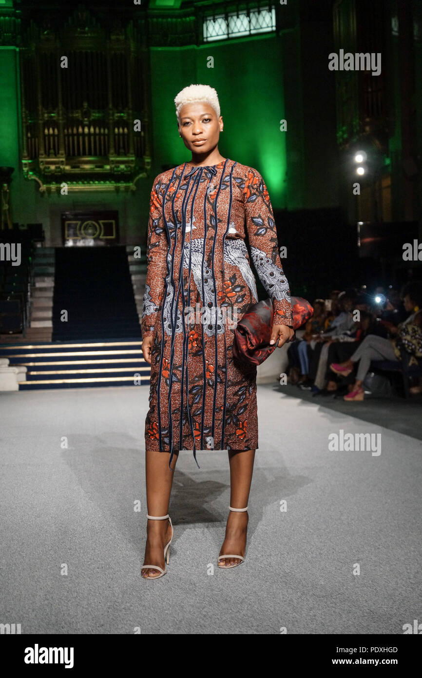 London, UK, 10 August 2018. African Fashion Week London, Day 1. Designers and models from all over the world descended upon Freemasons' Hall, London, for the 8th AFWL, African Fashion Week London. Runway shows and trade stands attracted an informed and enthusiastic public. © Peter Hogan/Alamy Live News Stock Photo