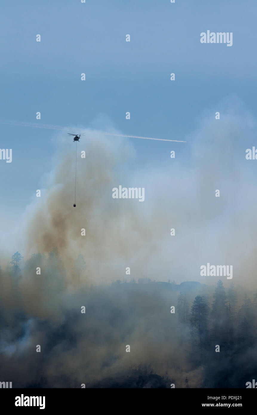 Helicopters Battling Port Alberni Arbutus Ridge Forest Fire Stock Photo