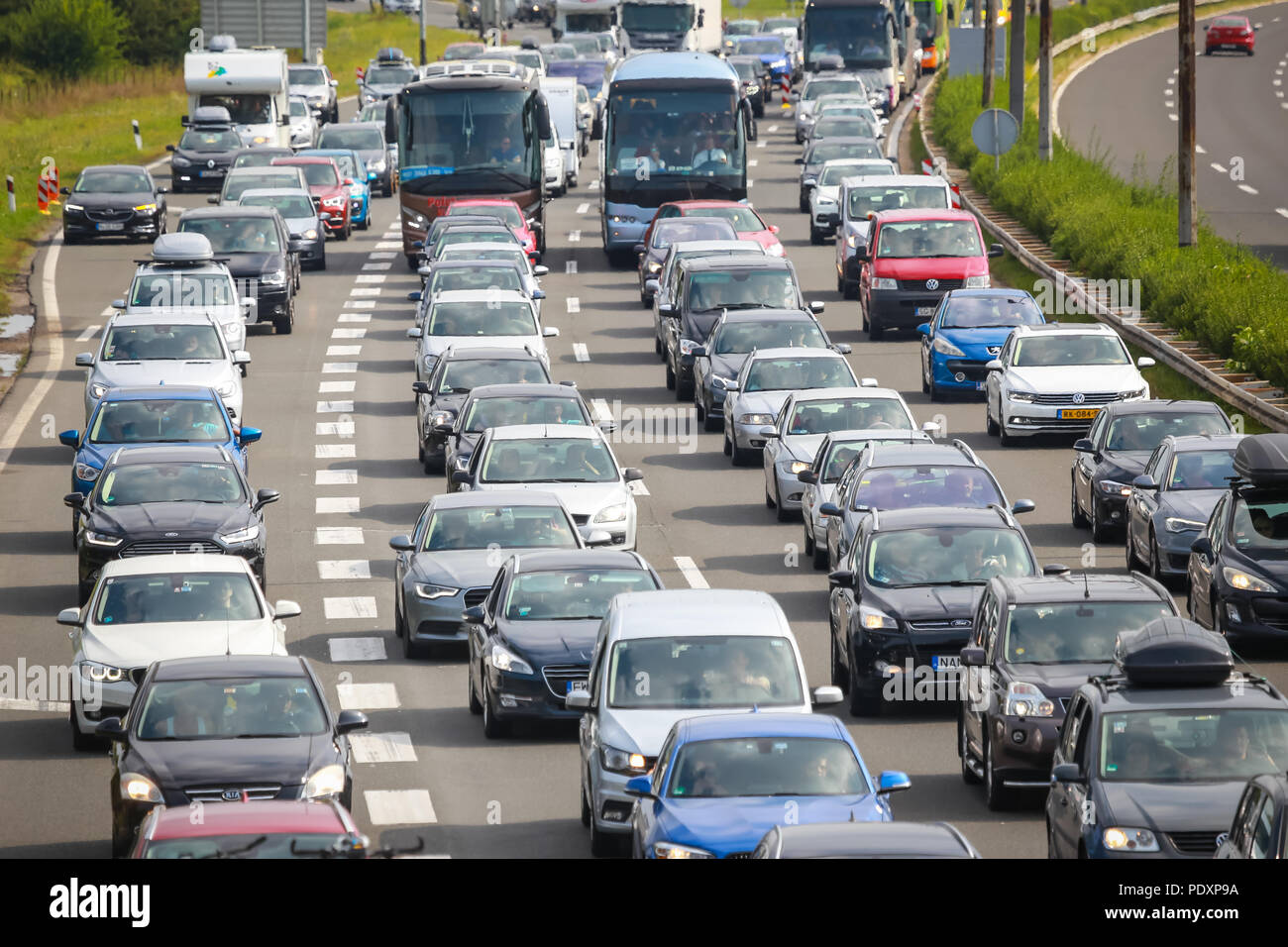 Zargreb, Croatia, August 11th, 2018 : Big traffic jam due to the large number of tourists going to the sea coast of Croatia in the Lucko highway toll in Zagreb, Croatia. Credit: Goran Jakuš/Alamy Live News Stock Photo