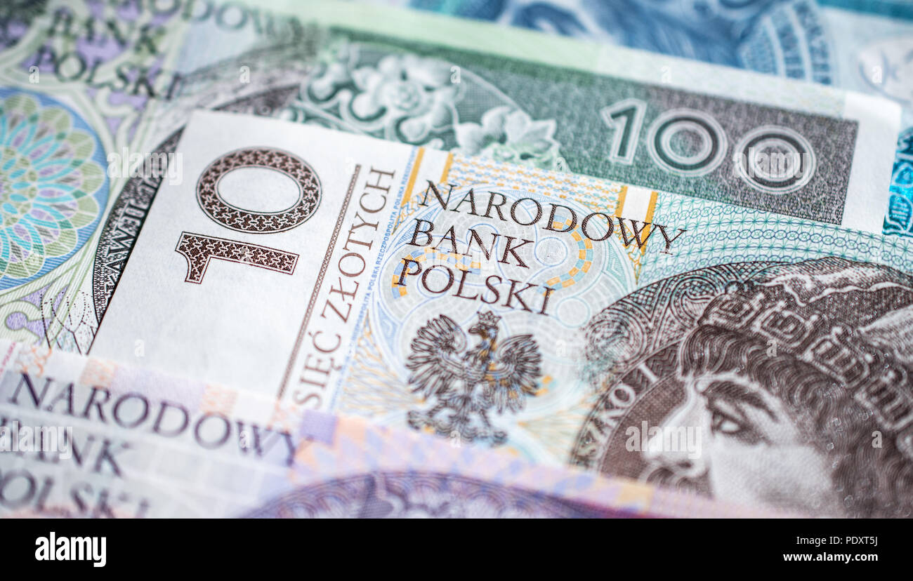 Polish National Bank written on a 10 zloty banknote Stock Photo
