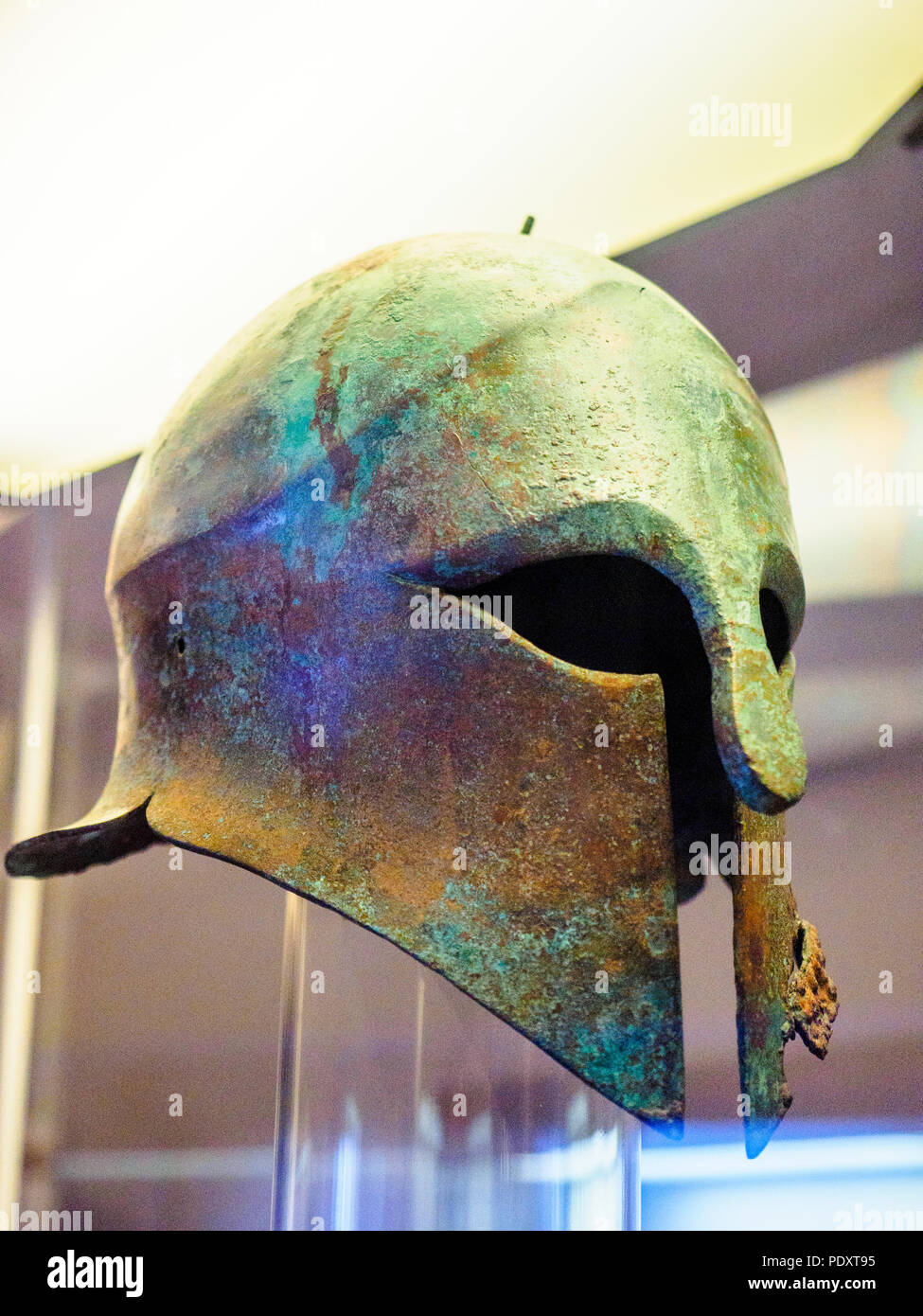 Corinthian helmet - National Etruscan Museum of Villa Giulia - Rome, Italy Stock Photo