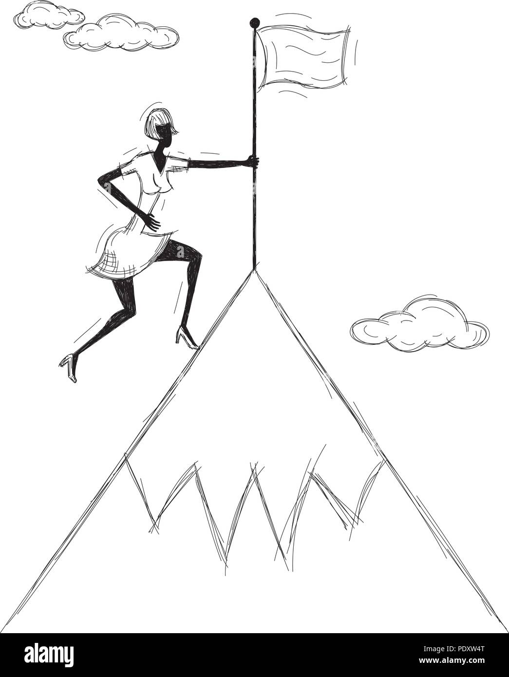 Illustration line drawing mountain climbing hi-res stock