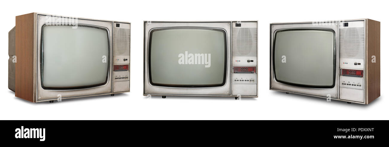 Set of old TVs isolated on white background. Stock Photo