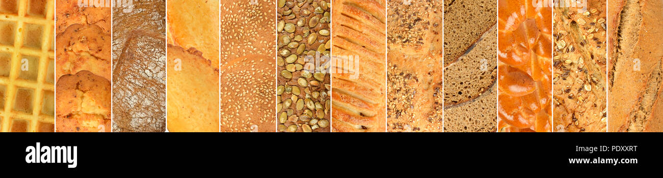 Wide set of fresh bread products. Stock Photo