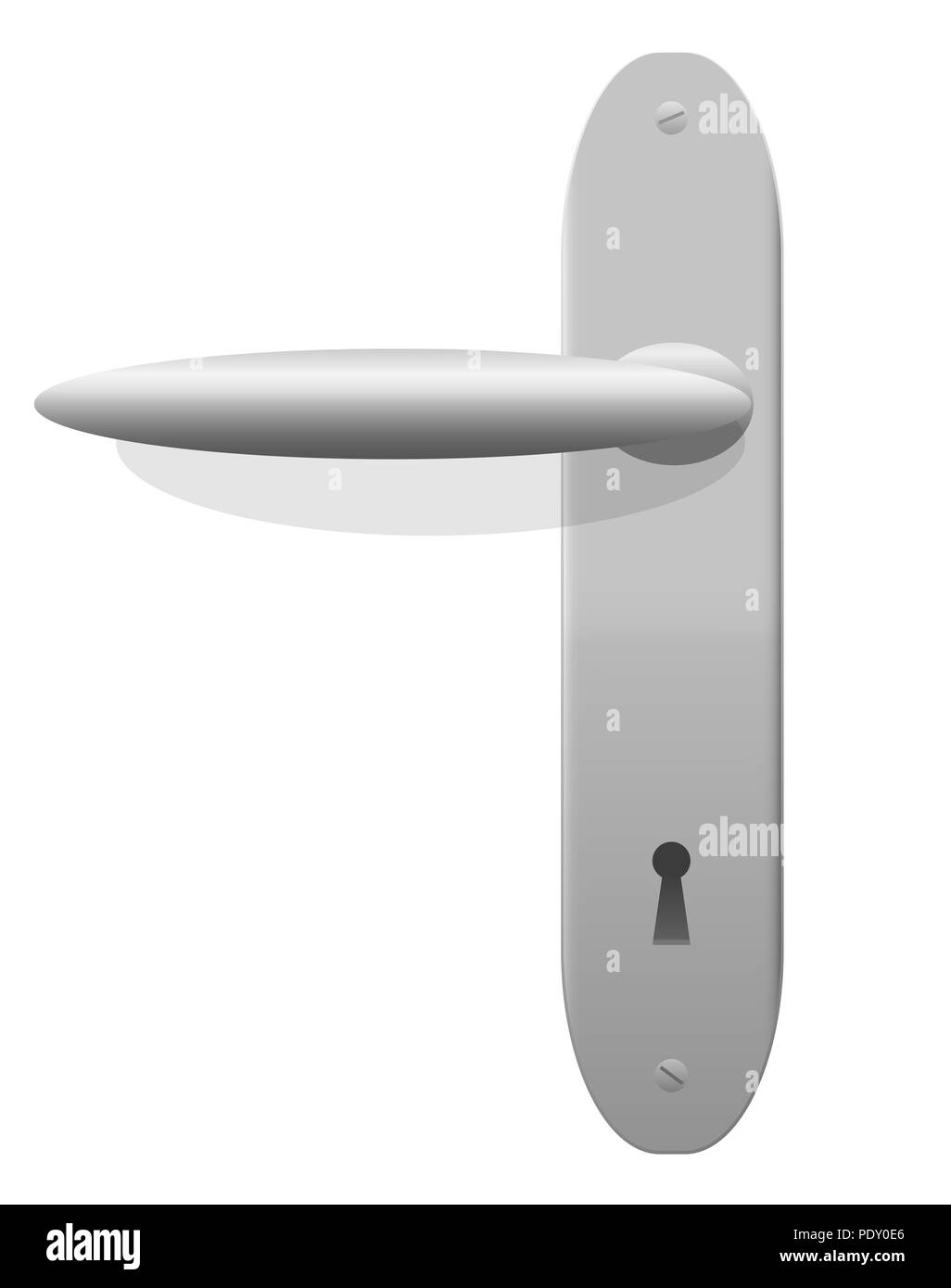 Door handle with keyhole. Gray metallic doorknob - illustration on white background. Stock Photo