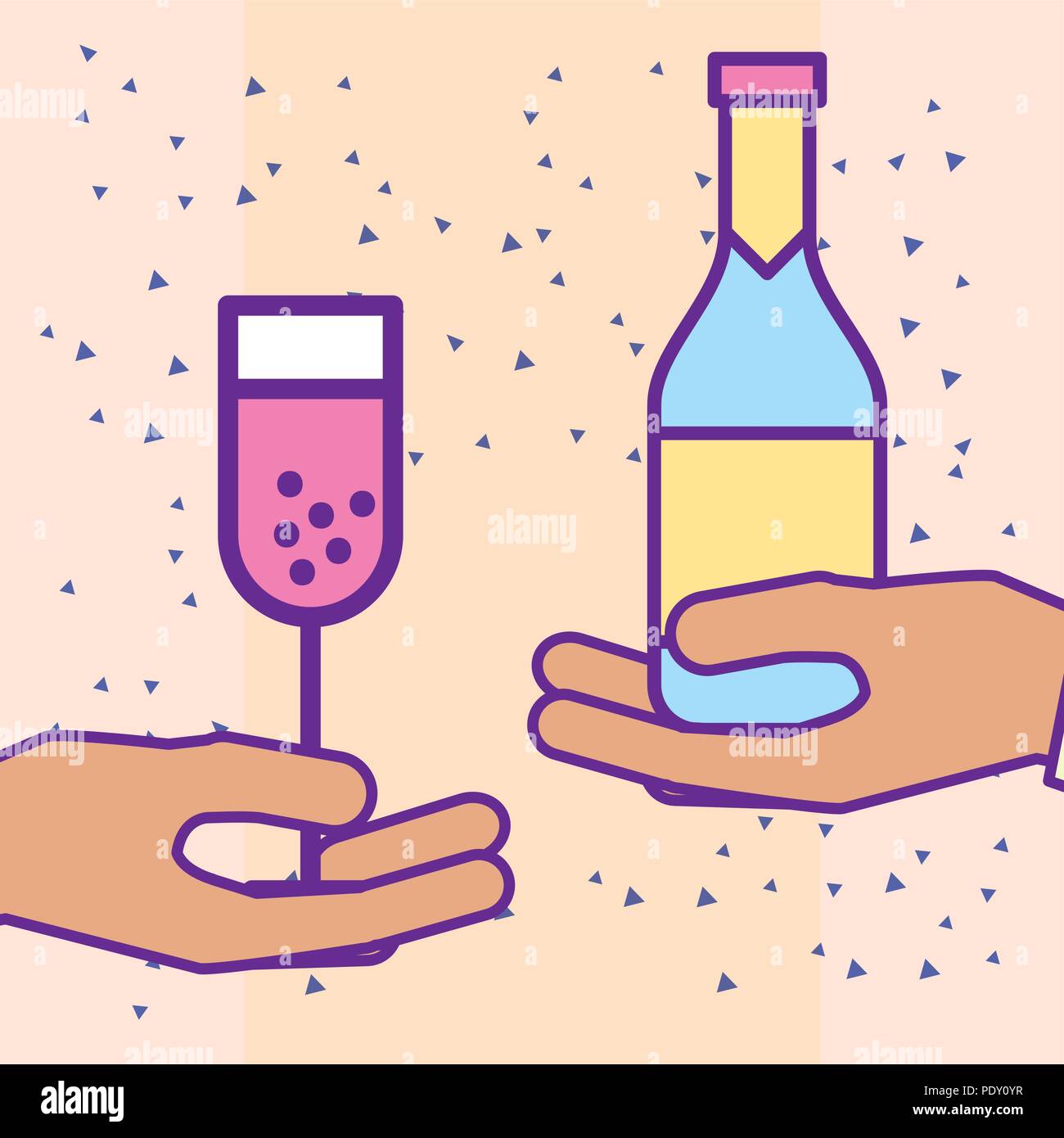 hands holding champagne bottle and glass cup Stock Vector Image & Art ...