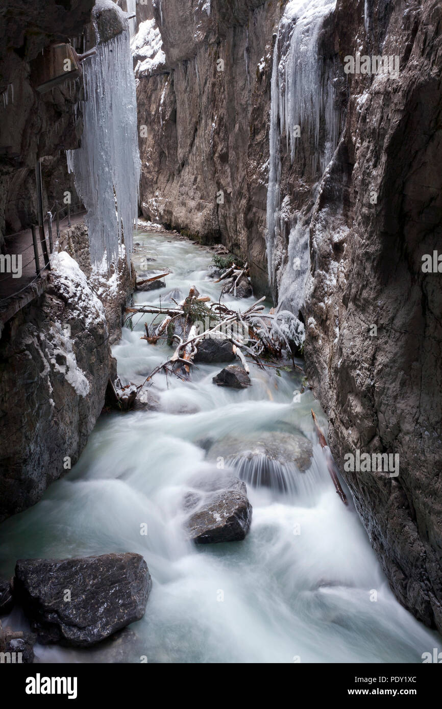 Partnach Gorge with icicles in winter, Garmisch-Partenkirchen, Upper Bavaria, Bavaria, Germany Stock Photo