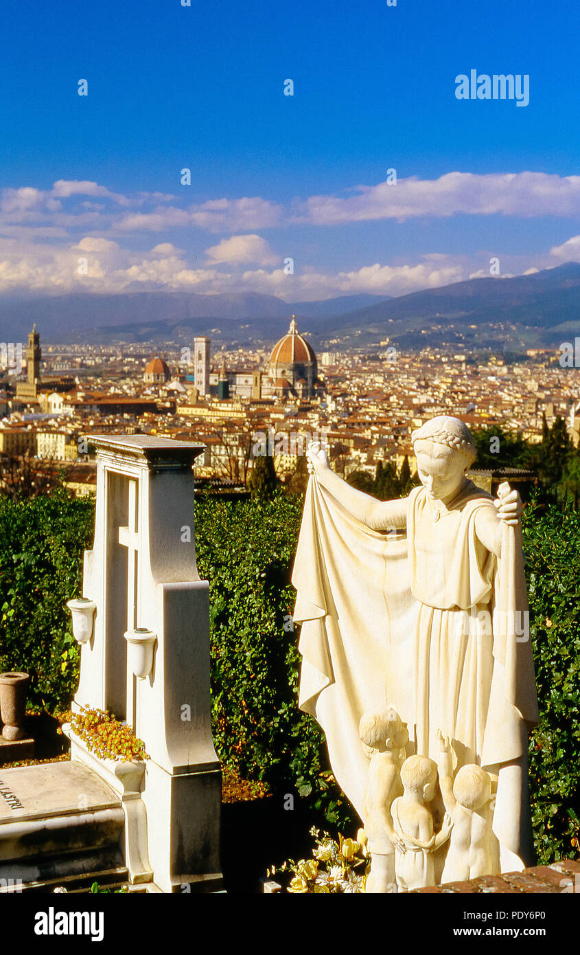 Cemetery scene overlooking the magnificent city of Florence, Italy Stock Photo