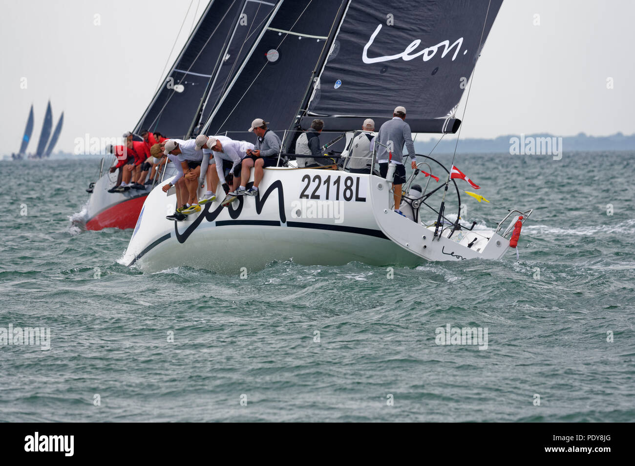 Sailing Yacht Leon racing on the Solent during Cowes Week Stock Photo
