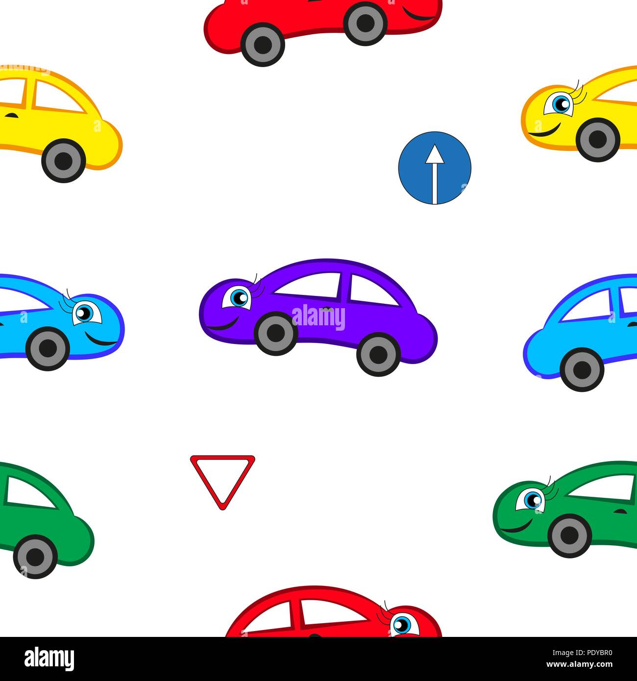 Cartoon fun cars of different colors isolated with white background. Stock Vector