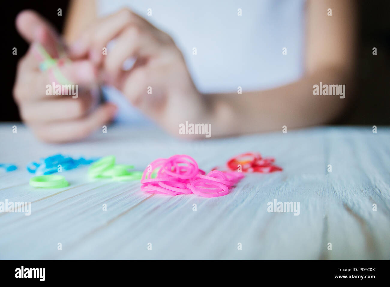 Silicone rubber bands in different colors for braiding bracelets. Child
