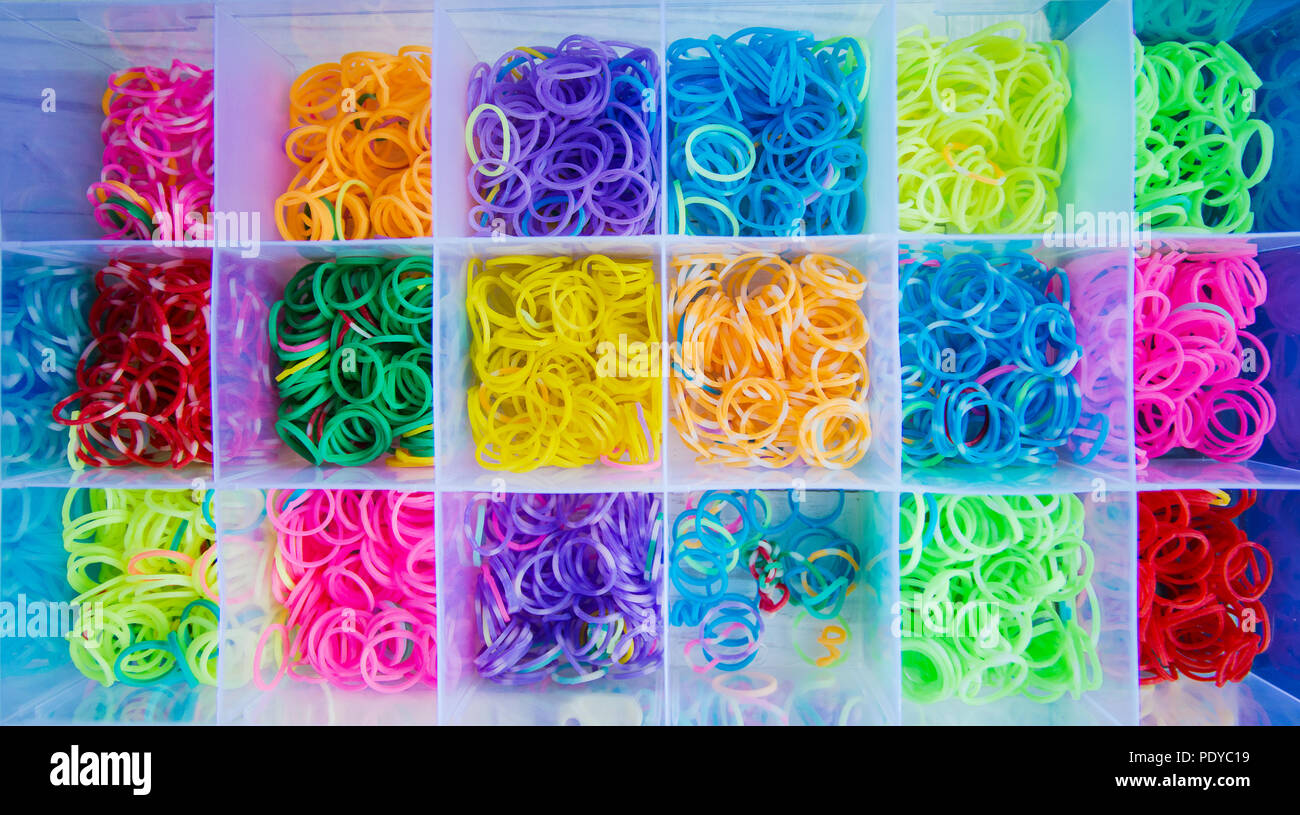 Silicone rubber bands in different colors for braiding bracelets. Child creativity, hobby