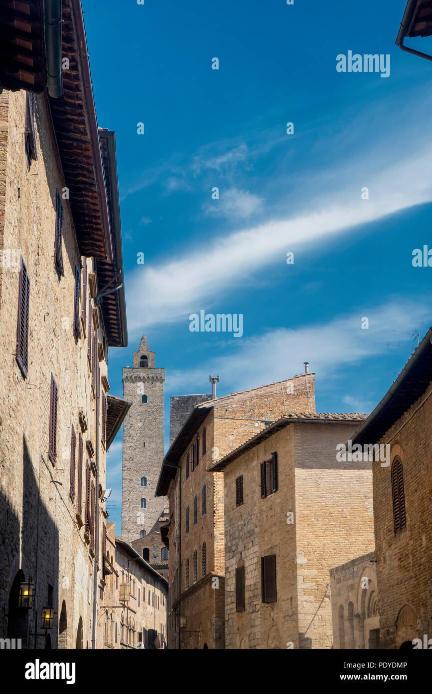 San Gimignano, Siena, Tuscany, Italy: the historic town at morning with ...