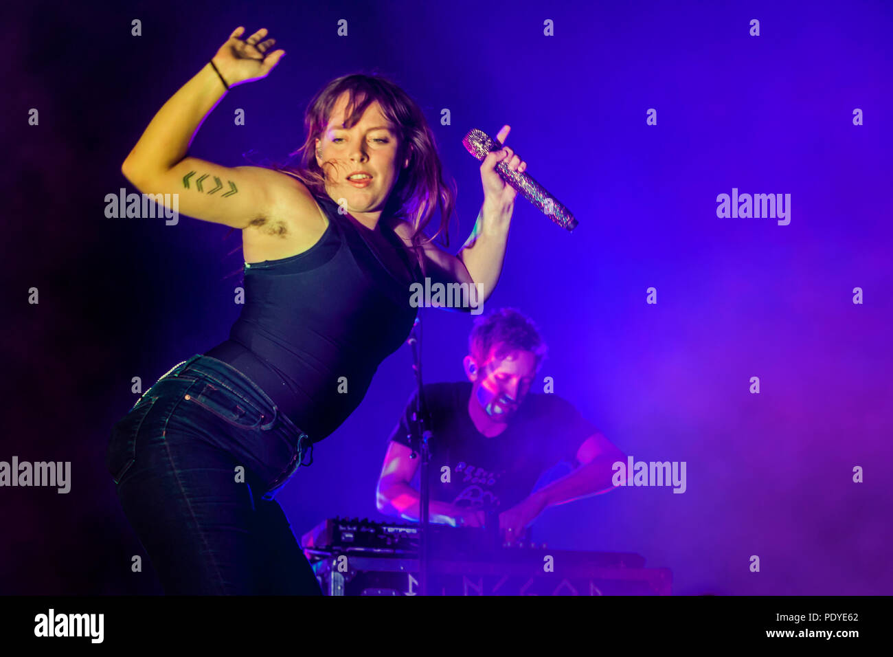 Amelia Meath and Nick Sanborn of Sylvan Esso performing at the Bomb Factory in Dallas, Texas on March 20, 2018. Stock Photo