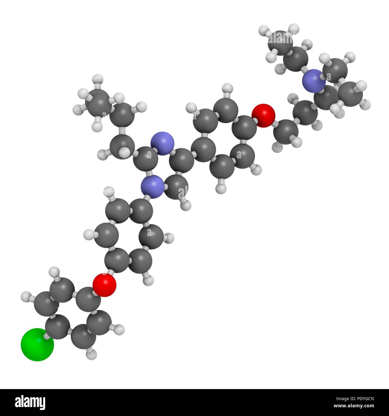Azeliragon Alzheimer's disease drug molecule. 3D rendering. Atoms are