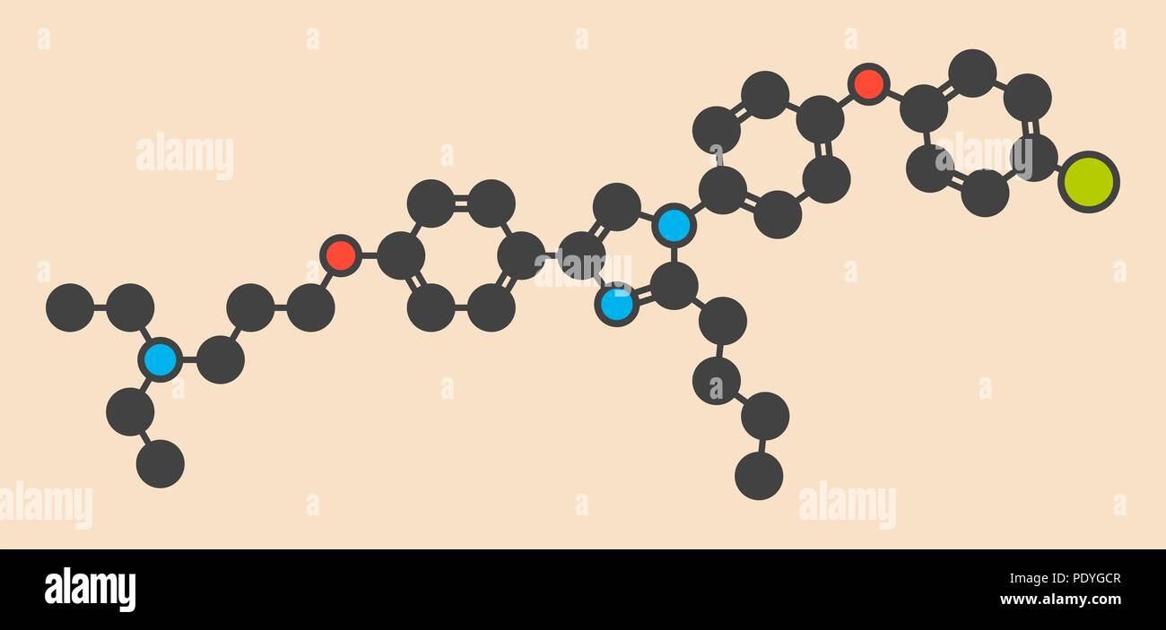 Azeliragon Alzheimer's disease drug molecule. Stylized skeletal formula