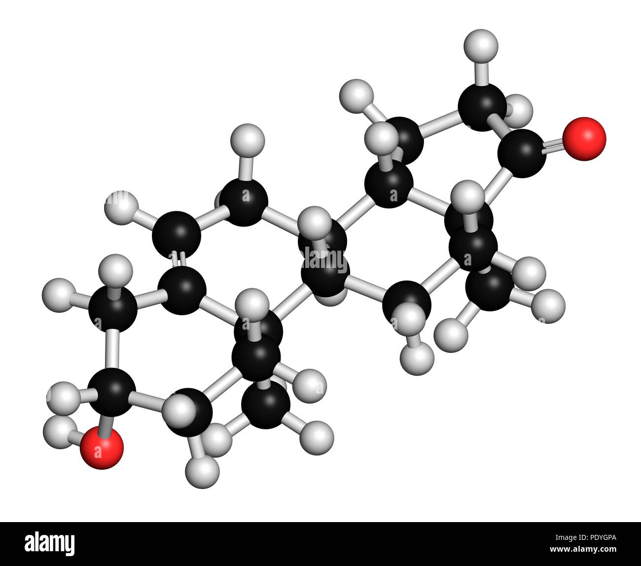 Prasterone (dehydroepiandrosterone, DHEA) drug molecule. 3D rendering ...