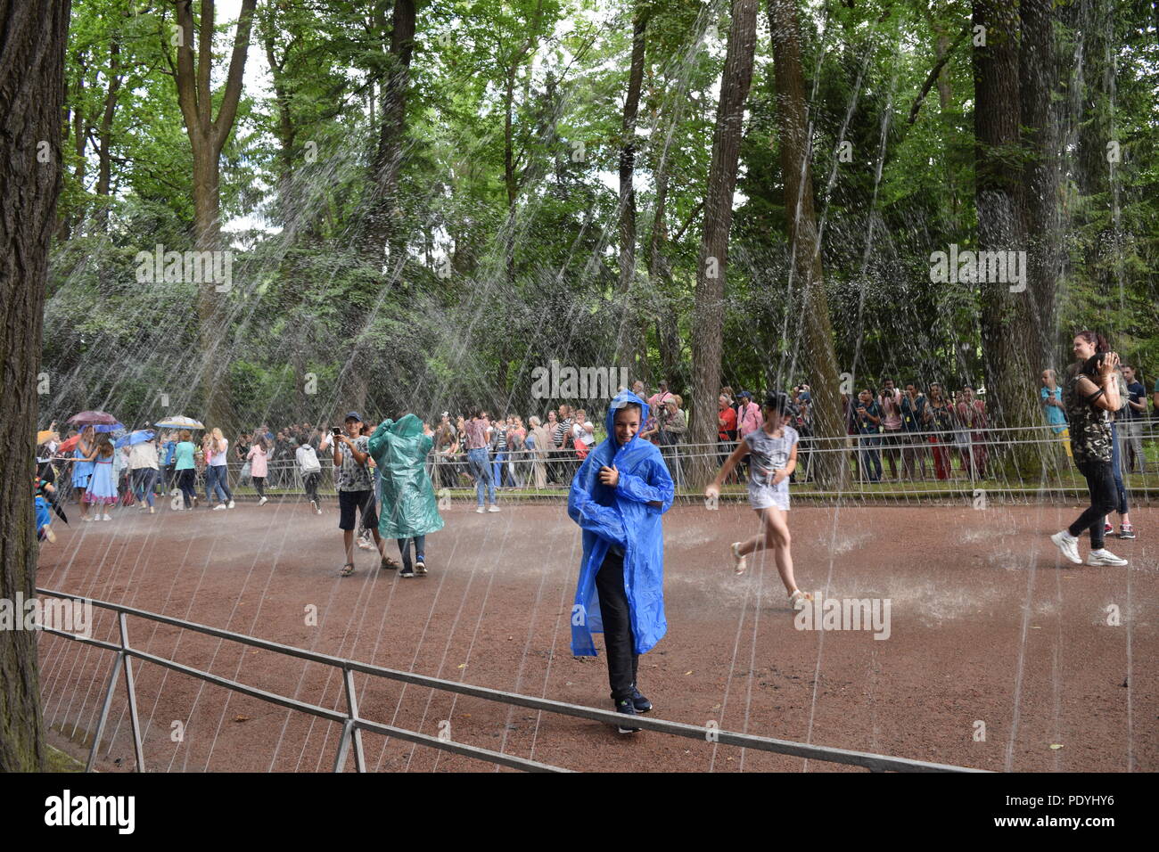 The Trick Fountains at Peterhof Stock Photo